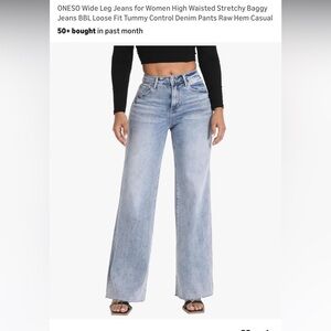 ONESO tik tok viral Wide Leg Blue Denim Jeans 28